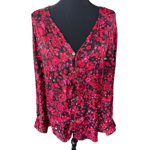 NWT Lane Bryant Women's‎ Plus Size 18/20 Blouse Top Long Sleeve Red Floral - Picture 1 of 8